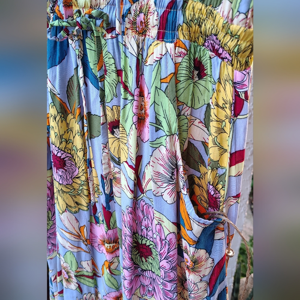 Boho-chic Floral Ruffle Long Sleeve Split-neck Maxi Dress Women's Size M NWOT - Picture 7 of 7